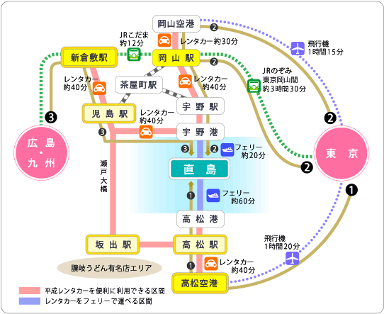 直島と倉敷 香川讃岐うどん観光 平成レンタカー